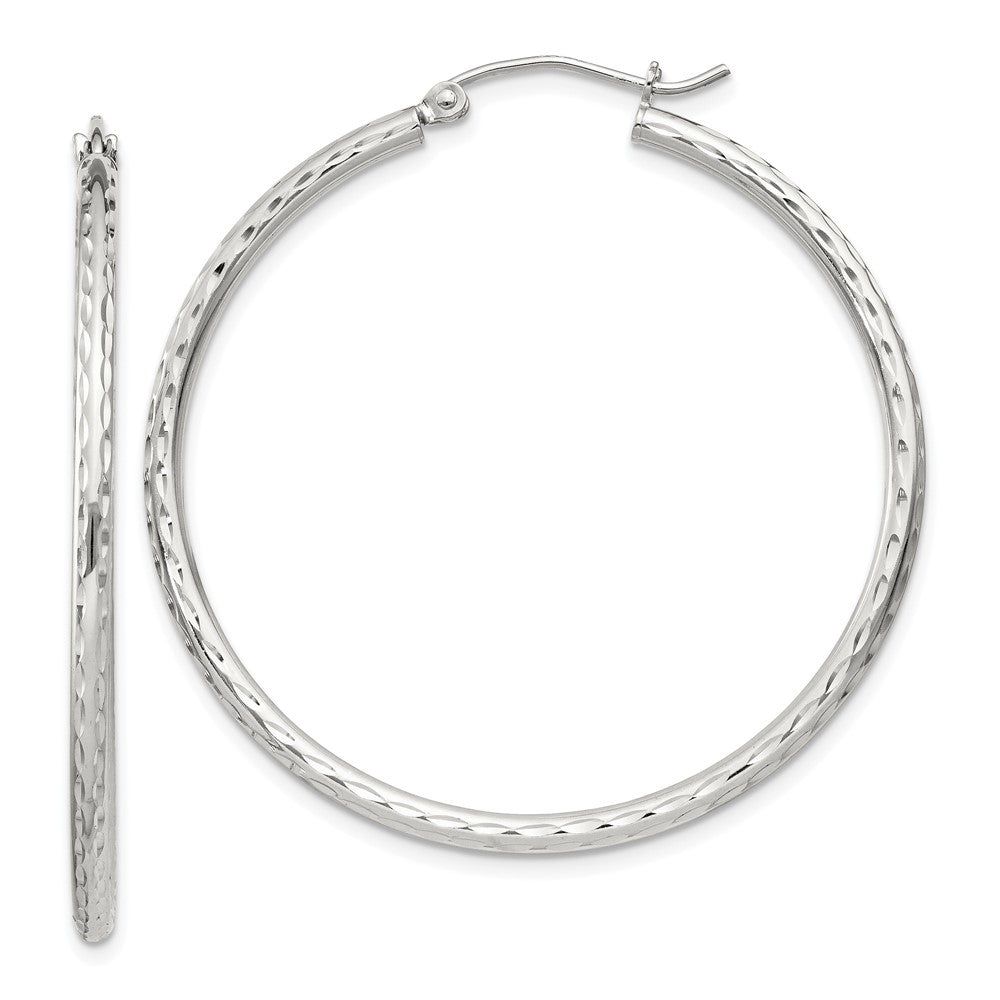 Sterling Silver 2mm Diamond Cut Hoop Earrings - 12