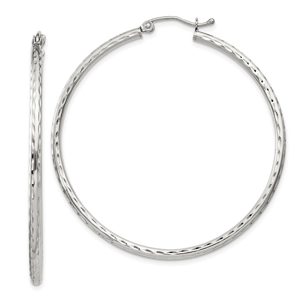 Sterling Silver 2mm Diamond Cut Hoop Earrings - 3