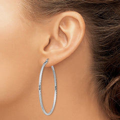 Sterling Silver Rhodium-plated 2mm Diamond Cut Hoop Earrings - 8
