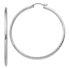 Sterling Silver Rhodium-plated 2mm Diamond Cut Hoop Earrings - 8