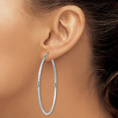 Sterling Silver Rhodium-plated 2mm Diamond Cut Hoop Earrings - 12