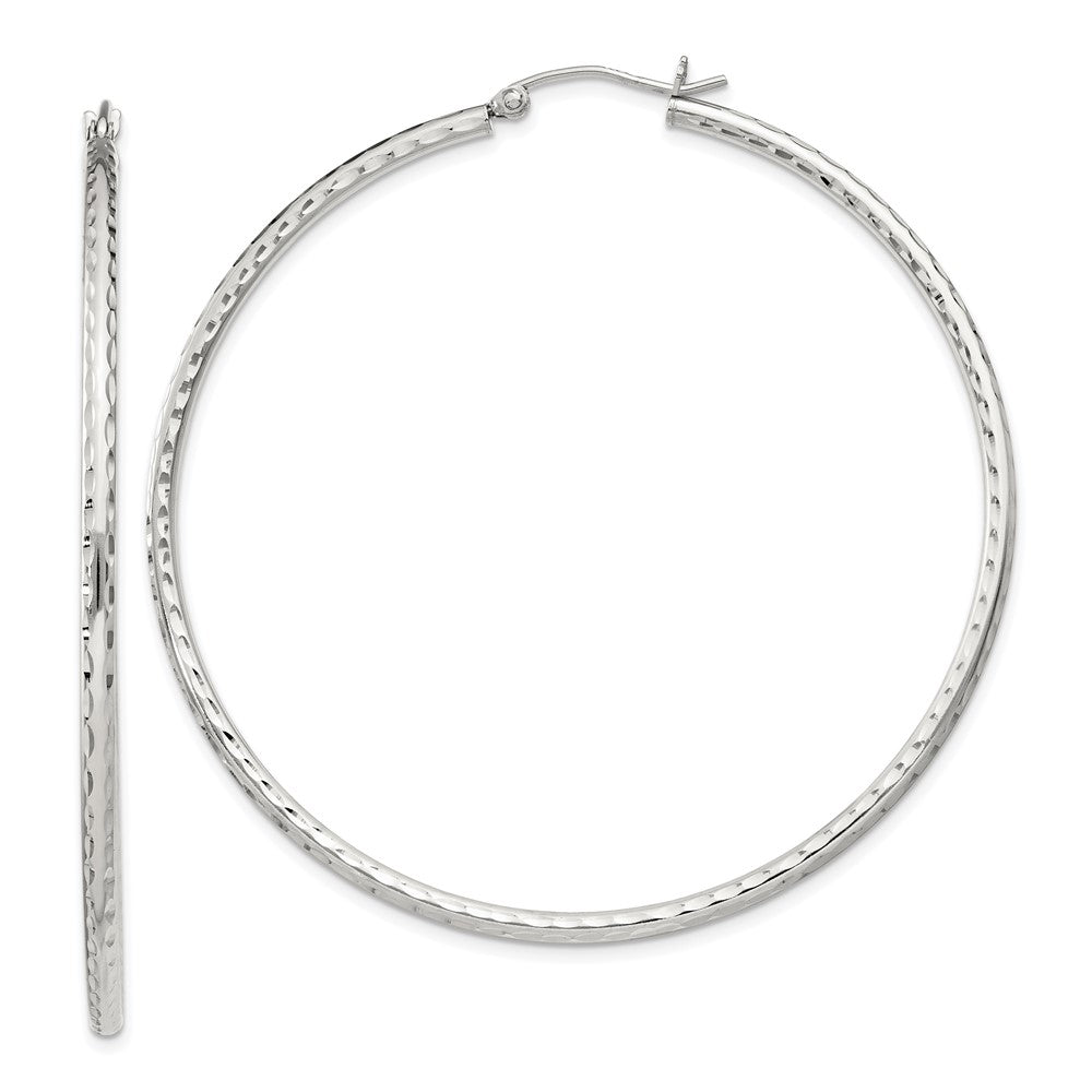 Sterling Silver 2mm Diamond Cut Hoop Earrings - 11