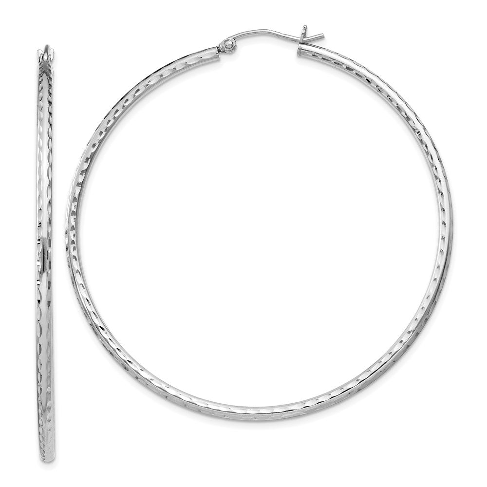 Sterling Silver Rhodium-plated 2mm Diamond Cut Hoop Earrings - 12