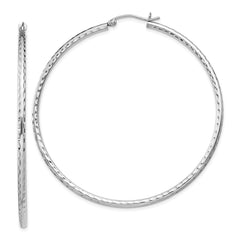 Sterling Silver Rhodium-plated 2mm Diamond Cut Hoop Earrings - 12