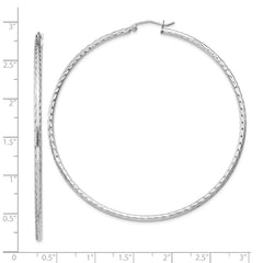 Sterling Silver Rhodium-plated 2mm Diamond Cut Hoop Earrings - 13