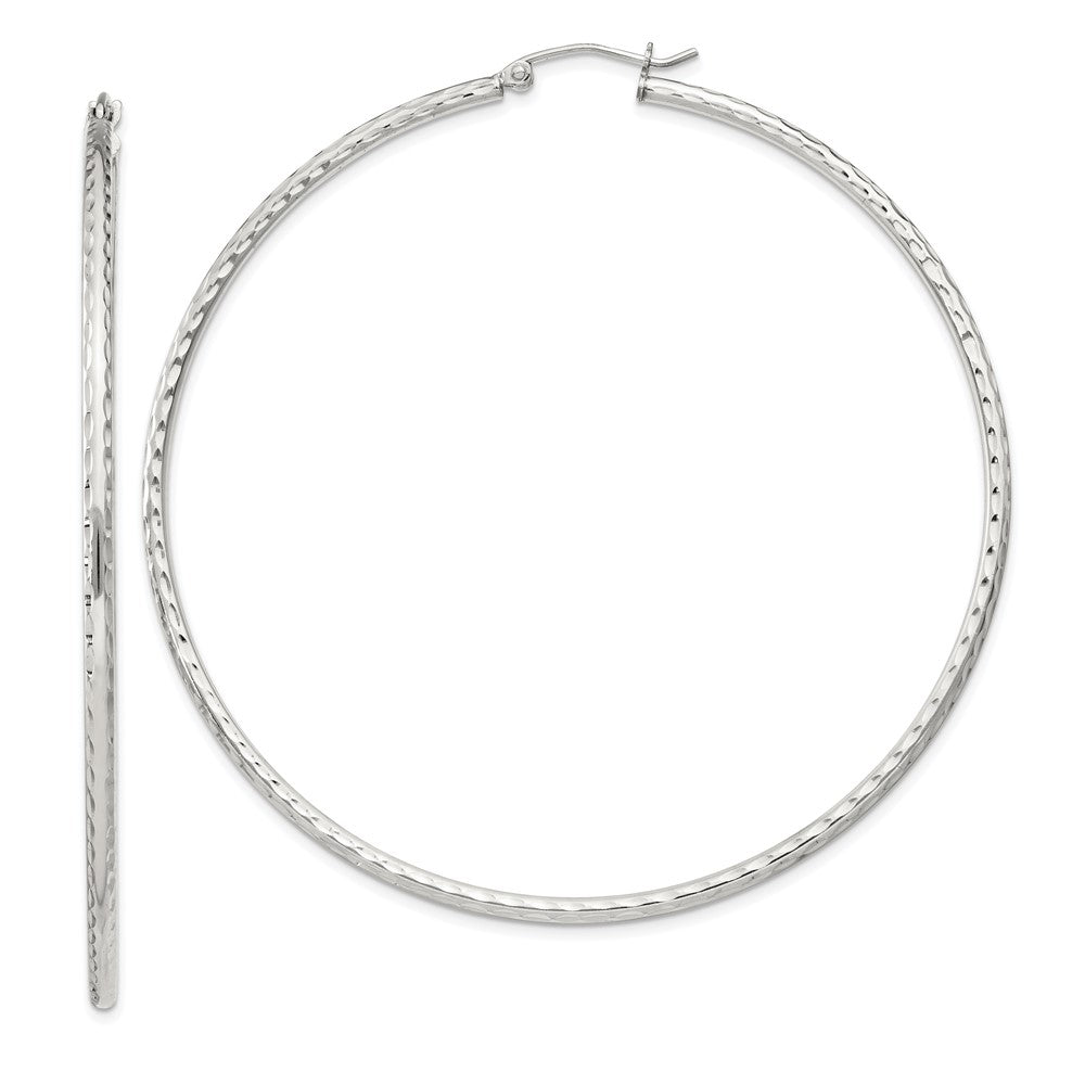 Sterling Silver 2mm Diamond Cut Hoop Earrings - 4
