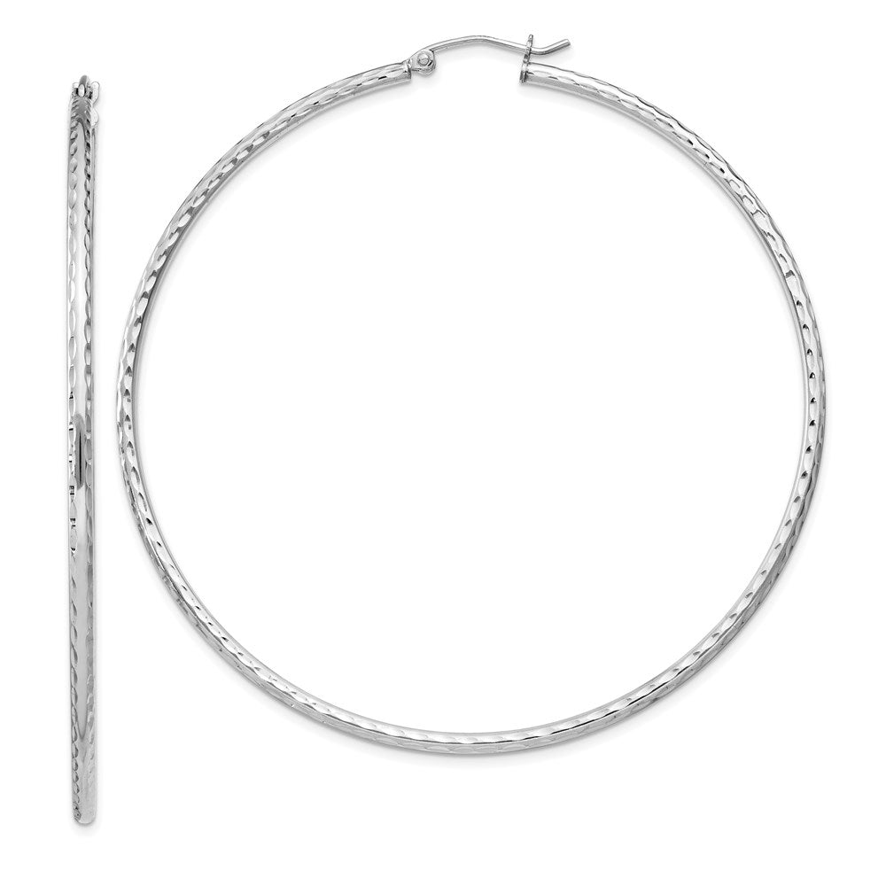 Sterling Silver Rhodium-plated 2mm Diamond Cut Hoop Earrings - 13