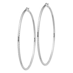 Sterling Silver Rhodium-plated 2mm Diamond Cut Hoop Earrings - 2