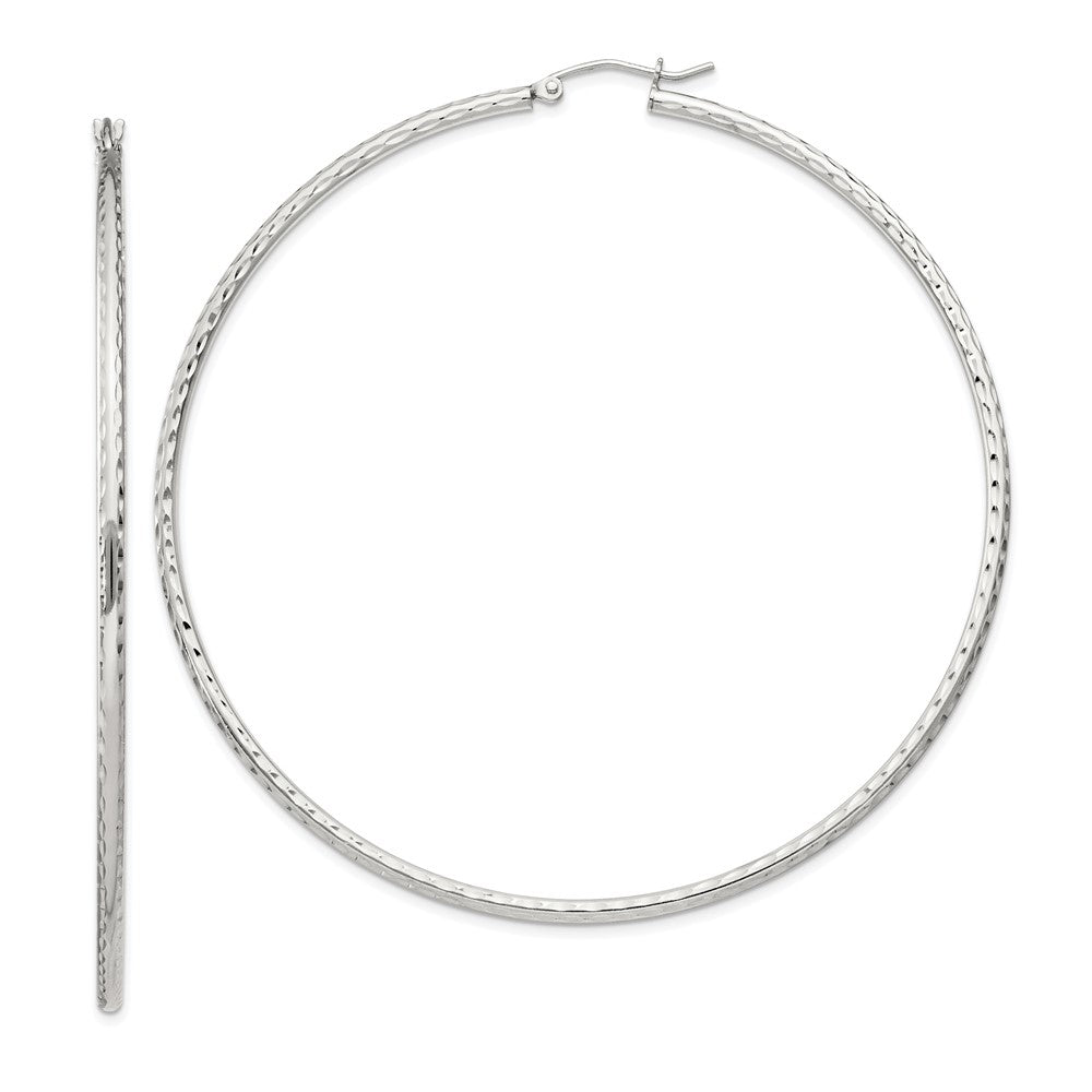 Sterling Silver 2mm Diamond Cut Hoop Earrings - 14