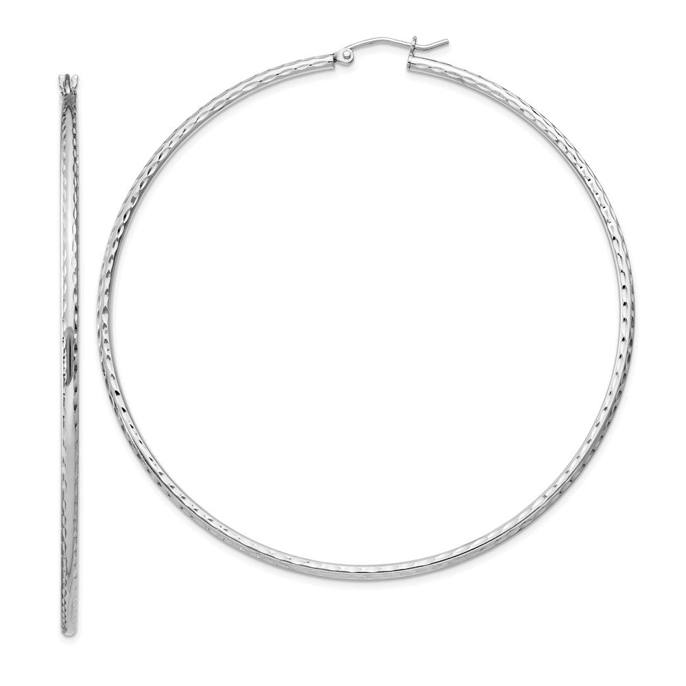 Sterling Silver Rhodium-plated 2mm Diamond Cut Hoop Earrings - 2