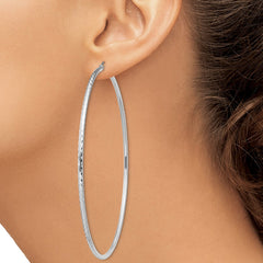 Sterling Silver Rhodium-plated 2mm Diamond Cut Hoop Earrings - 14