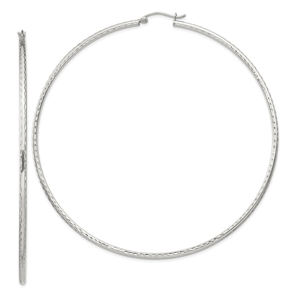 Sterling Silver 2mm Diamond Cut Hoop Earrings - 15