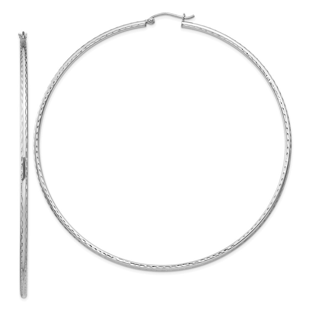 Sterling Silver Rhodium-plated 2mm Diamond Cut Hoop Earrings - 14