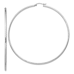 Sterling Silver Rhodium-plated 2mm Diamond Cut Hoop Earrings - 14