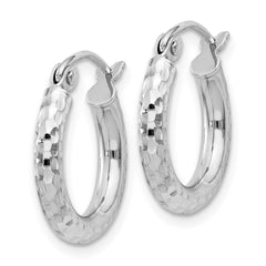 Sterling Silver Rhodium-plated 2.5mm Diamond-cut Hoop Earrings - 6