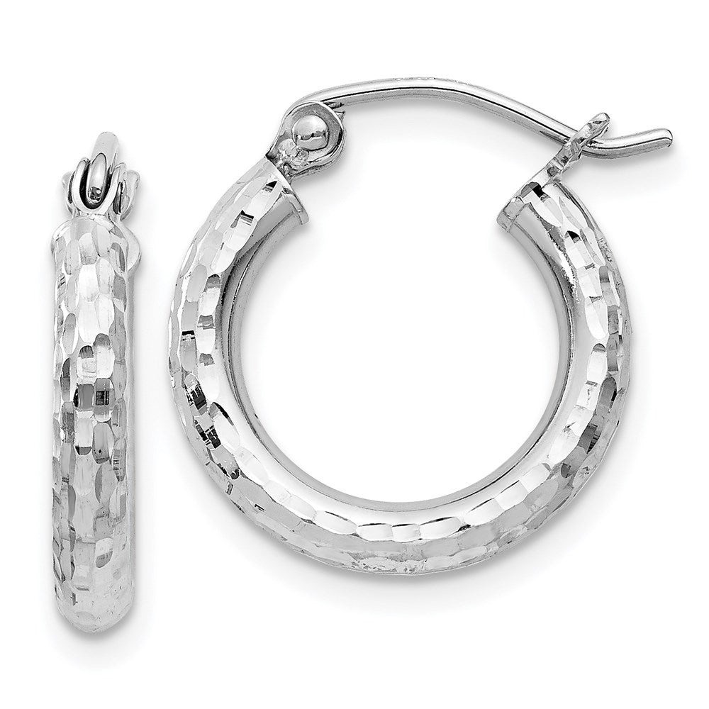 Sterling Silver Rhodium-plated 2.5mm Diamond-cut Hoop Earrings - 6