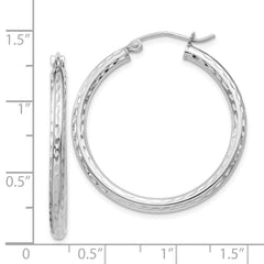 Sterling Silver Rhodium-plated 2.5mm Diamond-cut Hoop Earrings - 5