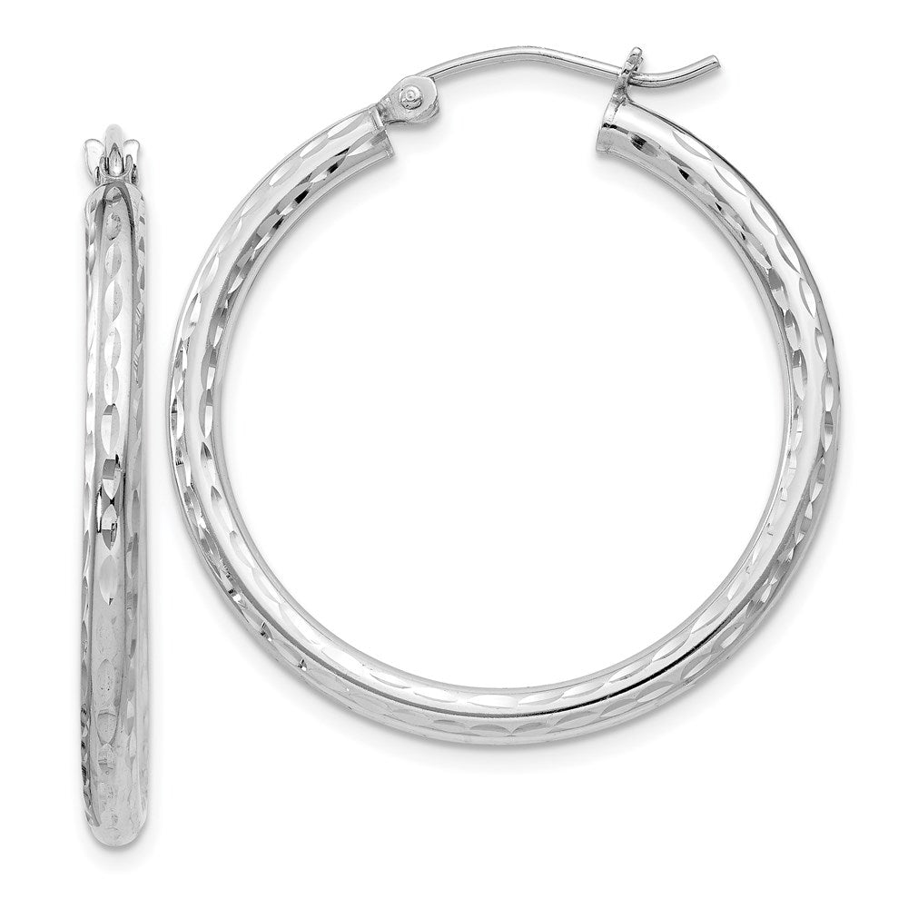 Sterling Silver Rhodium-plated 2.5mm Diamond-cut Hoop Earrings - 5