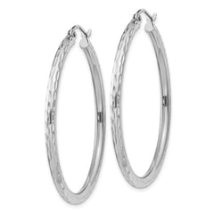 Sterling Silver Rhodium-plated 2.5mm Diamond-cut Hoop Earrings - 7