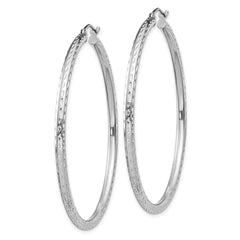 Sterling Silver Rhodium-plated 2.5mm Diamond-cut Hoop Earrings - 2