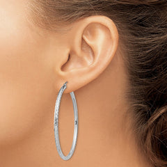 Sterling Silver Rhodium-plated 2.5mm Diamond-cut Hoop Earrings - 2