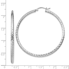 Sterling Silver Rhodium-plated 2.5mm Diamond-cut Hoop Earrings - 2
