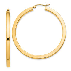 Sterling Silver Flash Gold-plated 3x45mm Square Tube Hoop Earrings