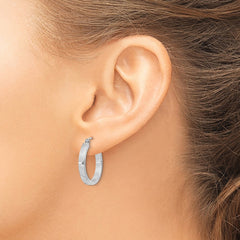 Sterling Silver RH-plated Concave 3x1x20mm Rectangular Tube Hoop Earrings