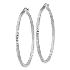 Sterling Silver RH-plated Satin Diamond-cut 2.5x50mm Twisted Hoop Earrings