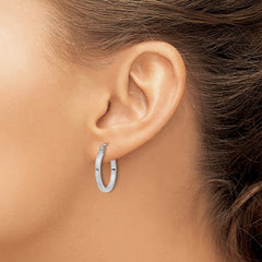 Sterling Silver Rhodium-plated 2x20mm Square Tube Hoop Earrings