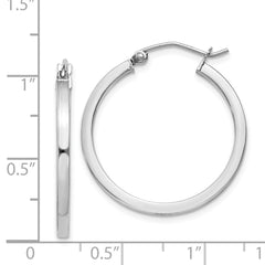 Sterling Silver Rhodium-plated 2x25mm Square Tube Hoop Earrings