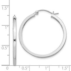 Sterling Silver Rhodium-plated 2x30mm Square Tube Hoop Earrings
