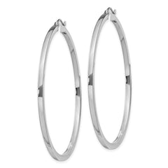 Sterling Silver Rhodium-plated 2x50mm Square Tube Hoop Earrings