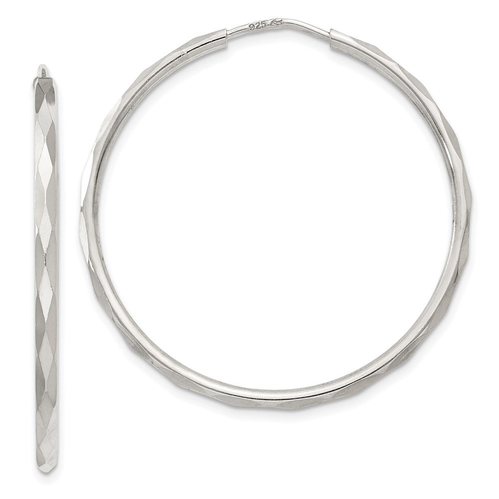 Sterling Silver D/C 2.5x35mm Endless Hoop Earrings - 2