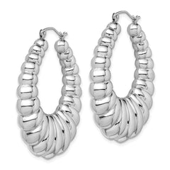 Sterling Silver Rhodium-plated Polished Shrimp Oval Hoop Earrings - 3