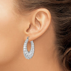 Sterling Silver Rhodium-plated Polished Shrimp Oval Hoop Earrings - 3