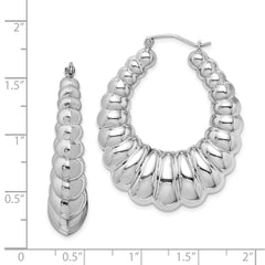 Sterling Silver Rhodium-plated Polished Shrimp Oval Hoop Earrings - 3