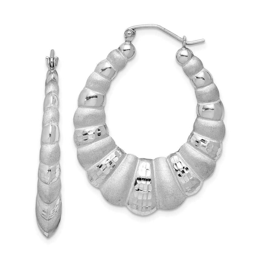 Sterling Silver Rhodium-plated Satin & D/C Shrimp Oval Hoop Earrings - 3