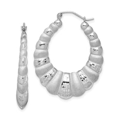 Sterling Silver Rhodium-plated Satin & D/C Shrimp Oval Hoop Earrings - 3