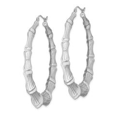 Sterling Silver Rhodium-plated Bamboo Round Hoop Earrings - 5
