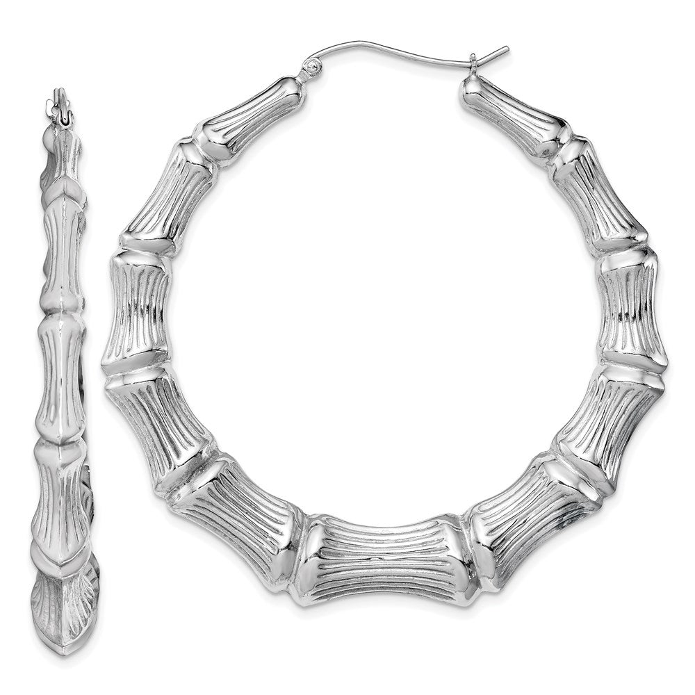Sterling Silver Rhodium-plated Bamboo Round Hoop Earrings - 5