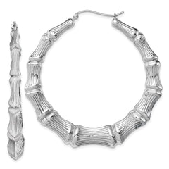 Sterling Silver Rhodium-plated Bamboo Round Hoop Earrings - 5