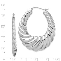 Sterling Silver Rhodium-plated Polished Shrimp Oval Hoop Earrings - 4