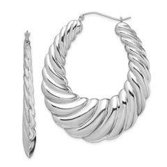 Sterling Silver Rhodium-plated Polished Shrimp Oval Hoop Earrings - 4