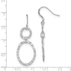Sterling Silver Rhod-plated Polished & Hammered Circle & Oval Dangle Earrin