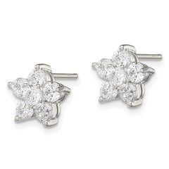 Sterling Silver Rhodium-plated CZ Flower Post Earrings - 2