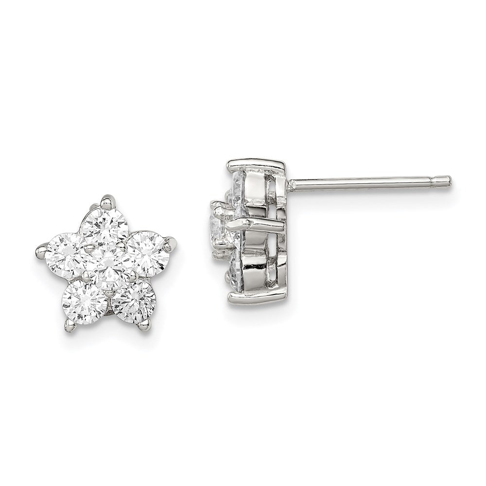 Sterling Silver Rhodium-plated CZ Flower Post Earrings - 2
