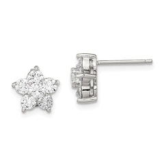 Sterling Silver Rhodium-plated CZ Flower Post Earrings - 2