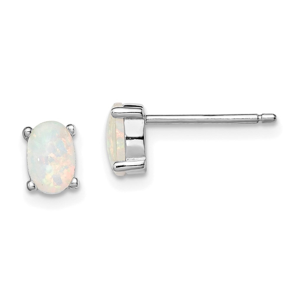 Sterling Silver Rhodium-plated Created Opal Post Earrings - 2