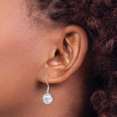 Sterling Silver Rhod-pltd 10mm Round CZ Bezel Set Dangle Earrings